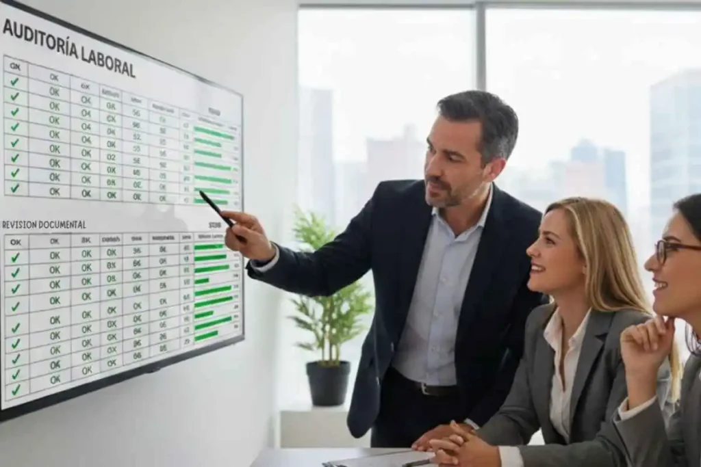 Profesionales de RRHH de la empresa analizan resultados de auditoría laboral preventiva